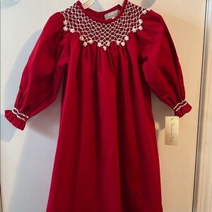 Elegant Red Dress with White Embroidery